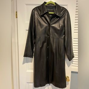 Andrew Marc Women’s Black leather trench coat. Size Large.